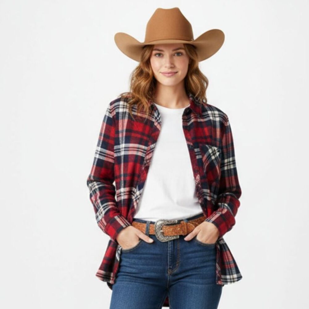Woolrich Women's Red Flannel Plaid Long Sleeve Button Up Cotton Shirt XL